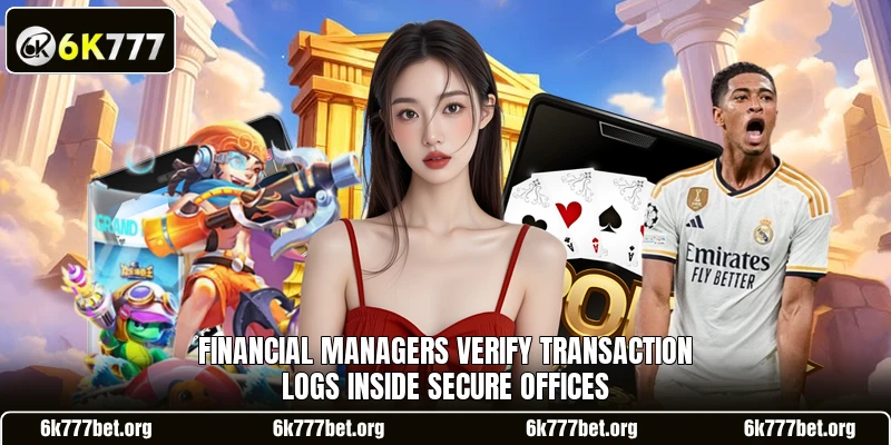 Financial managers verify transaction logs inside secure offices Financial managers verify transaction logs inside secure offices