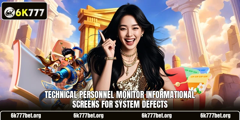 Technical personnel monitor informational screens for system defects Technical personnel monitor informational screens for system defects
